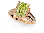 Solitaire Engagement Ring Setting for Fancy Yellow Emerald Cut Center with Accented Split Shank and Prong Head in Rose Gold
