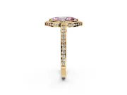 Halo Engagement Ring Setting for Fancy Pink Marquise Center with Framed Halo, Pave Band and Prong Head in Yellow Gold