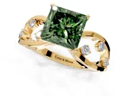 Solitaire Engagement Ring Setting for Fancy Green Princess Cut Center with Criss-Cross Accent Band and Prong Head in Yellow Gold