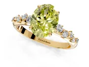 Cluster Engagement Ring Setting for Fancy Yellow Oval Center with Round Cut Accent Band and Prong Head in Yellow Gold