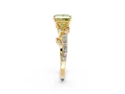Leaf Motif Engagement Ring Setting for Fancy Yellow Princess Cut Center with Pave Band and Prong Head in Yellow Gold