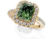 Pave Halo Engagement Ring Setting for Fancy Green Radiant Cut Center with Single Row Pave Band and Prong Head in Yellow Gold