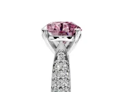 Solitaire Engagement Ring Setting for Fancy Pink Round Cut Center with Multi-Row Accents and Prong Head in Platinum