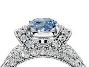 Pave Engagement Ring Setting for Fancy Blue Cushion Cut Center with Curved Accent Rows, Openwork and Prong Head in Sterling Silver