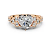 Cluster Engagement Ring Setting for Heart-Shaped Center with Bezel Accent Clusters and Prong Head in Rose Gold