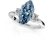 3 Stone Engagement Ring Setting for Fancy Blue Marquise Center with Wide Plain Band and Prong Head in Platinum