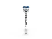 Paired Accent Engagement Ring Setting for Fancy Blue Cushion Cut Center with Pave Band and Prong Head in Platinum