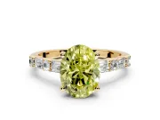 Baguette Engagement Ring Setting for Fancy Yellow Oval Center with Alternating Bar-Set Band and Prong Head in Yellow Gold