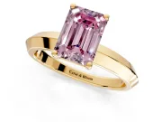 Solitaire Engagement Ring Setting for Fancy Pink Emerald Cut Center with Wide Knife Ridge Band and Prong Head in Yellow Gold