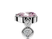 Vintage Station Engagement Ring Setting for Fancy Pink Pear-Shaped Center with Accents and Prong Head in Platinum