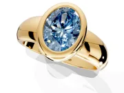 Solitaire Engagement Ring Setting for Fancy Blue Oval Center with Wide Band and Bezel Head in Yellow Gold