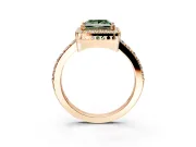 Halo Engagement Ring Setting for Fancy Green Princess Cut Center with Inner Milgrain Border and Prong Head in Rose Gold