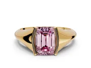 Tension Engagement Ring Setting for Fancy Pink Emerald Cut Center with Wide Tapered Band and Tension Head in Yellow Gold