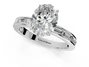Solitaire Engagement Ring Setting for Oval Center with Channel Baguette Band and Prong Head in Sterling Silver
