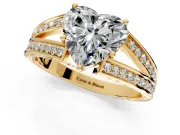 Split Shank Engagement Ring Setting for Heart-Shaped Center with Pave Split Shank and Prong Head in Yellow Gold