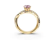 Solitaire Engagement Ring Setting for Fancy Pink Oval Center with Woven 3-Strand Pave Band and Prong Head in Yellow Gold
