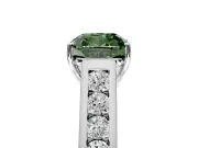 Solitaire Engagement Ring Setting for Fancy Green Cushion Cut Center with Round Cut Channel Band and Prong Head in Sterling Silver