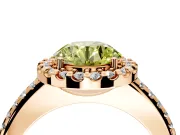 Pave Halo Engagement Ring Setting for Fancy Yellow Round Cut Center with Single Row Pave Band and Prong Head in Rose Gold