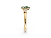 3 Stone Engagement Ring Setting for Fancy Green Pear-Shaped Center with Wide Plain Band and Prong Head in Yellow Gold