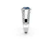 Halo Engagement Ring Setting for Fancy Blue Round Cut Center with Wide-Open Pave Split Shank and Prong Head in Sterling Silver