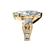 3 Stone Engagement Ring Setting for Marquise Center with Crossover Basket, Pave Band and Prong Head in Yellow Gold