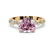 Cluster Engagement Ring Setting for Fancy Pink Heart-Shaped Center with Round Cut Accent Band and Prong Head in Yellow Gold