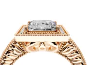 Milgrain Halo Engagement Ring Setting for Princess Cut Center with Pave Band and Prong Head in Rose Gold