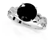 Leaf Engagement Ring Setting for Fancy Black Round Cut Center with Milgrain Accent Band and Prong Head in White Gold
