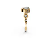 Vintage Station Engagement Ring Setting for Heart-Shaped Center with Accents and Prong Head in Yellow Gold