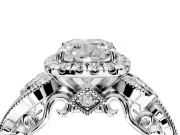 Milgrain Halo Engagement Ring Setting for Cushion Cut Center with Shoulder Bezels and Prong Head in Platinum