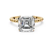 Solitaire Engagement Ring Setting for Asscher Cut Center with Plain Twisted Rope Band and Prong Head in Yellow Gold