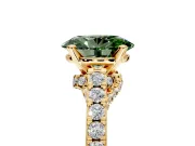 Solitaire Engagement Ring Setting for Fancy Green Oval Center with Crossover Accents and Prong Head in Yellow Gold