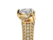 Solitaire Engagement Ring Setting for Heart-Shaped Center with Accented Split Shank and Prong Head in Yellow Gold