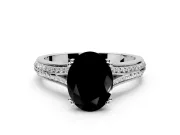 Solitaire Engagement Ring Setting for Fancy Black Oval Center with Pave Rail Split Shank and Prong Head in Sterling Silver