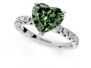 Solitaire Engagement Ring Setting for Fancy Green Heart-Shaped Center with Large Accents and Prong Head in White Gold