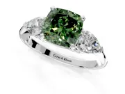 3 Stone Engagement Ring Setting for Fancy Green Cushion Cut Center with Large Pear-Shaped Accents and Prong Head in White Gold