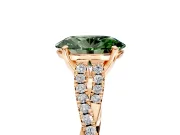 Solitaire Engagement Ring Setting for Fancy Green Oval Center with Twisted Pave Split Shank and Prong Head in Rose Gold
