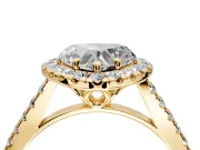 Halo Engagement Ring Setting for Heart-Shaped Center with Raised Halo, Pave Band and Prong Head in Yellow Gold
