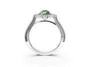 Milgrain Halo Engagement Ring Setting for Fancy Green Pear-Shaped Center with Bezel Point Accents and Prong Head in White Gold