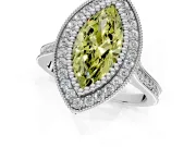 Halo Engagement Ring Setting for Fancy Yellow Marquise Center with Milgrain Frame, Pave Band and Prong Head in Sterling Silver