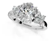 Floral Engagement Ring Setting for Oval Center with Marquise Cluster Shoulders and Prong Head in Sterling Silver