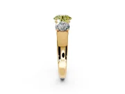 3 Stone Engagement Ring Setting for Fancy Yellow Round Cut Center with Raised Basket Heads and Prong Head in Yellow Gold