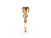 Vintage Station Engagement Ring Setting for Fancy Green Cushion Cut Center with Accents and Prong Head in Yellow Gold