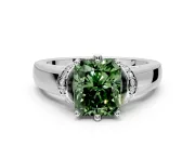Solitaire Engagement Ring Setting for Fancy Green Radiant Cut Center with Wide Band, Pave Collar and Prong Head in White Gold