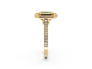 Halo Engagement Ring Setting for Fancy Yellow Asscher Cut Center with Milgrain Frame, Pave Band and Prong Head in Yellow Gold