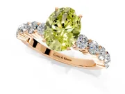 Shared-Prong Engagement Ring Setting for Fancy Yellow Oval Center with Graduated Accents and Prong Head in Rose Gold