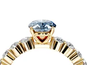 Shared-Prong Engagement Ring Setting for Fancy Blue Oval Center with Graduated Accents and Prong Head in Yellow Gold