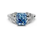 Leaf Cluster Engagement Ring Setting for Fancy Blue Radiant Cut Center with Marquise Accents and Prong Head in Platinum