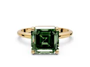 Minimalist Solitaire Engagement Ring Setting for Fancy Green Asscher Cut Center with Thin Band and Prong Head in Yellow Gold