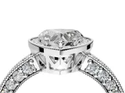 Milgrain Halo Engagement Ring Setting for Heart-Shaped Center with Wide Pave Band and Prong Head in Sterling Silver